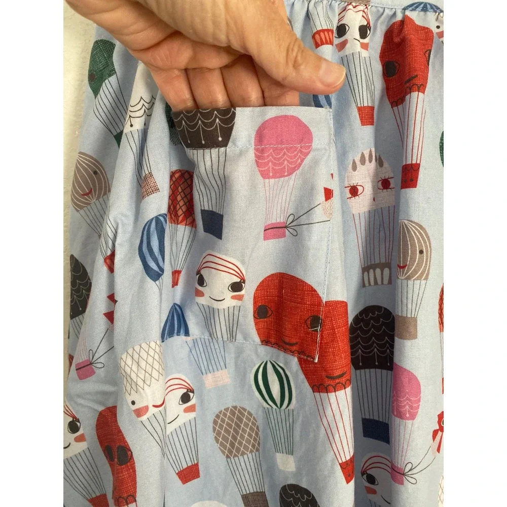 ModCloth Hot Air Balloon Print A-Line Skirt Blue Cotton XL Pocket Retro Style - Picture 4 of 14